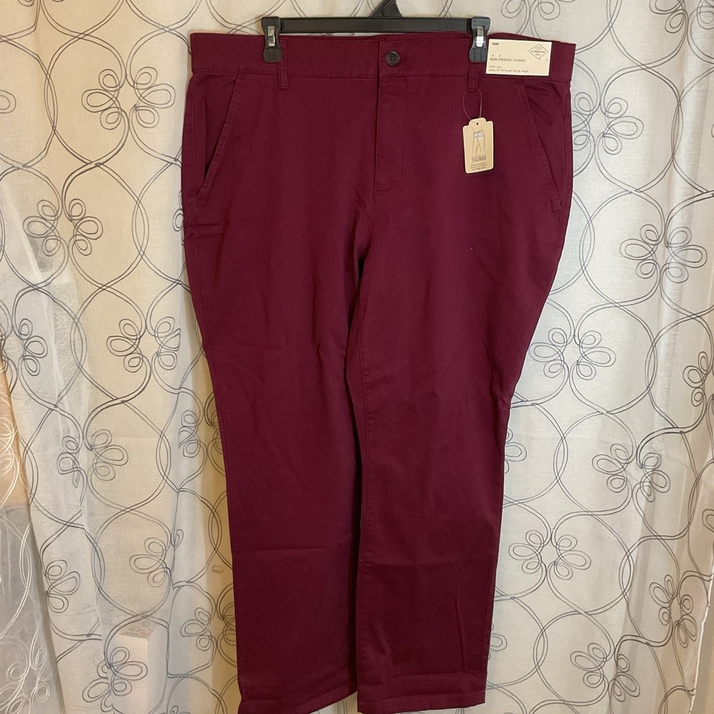 NWT Women's St. John's Bay Girlfriend Chino Midrise Pants Deep Ruby Size 16